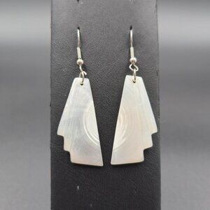 Silver Over Copper Beautiful White Shell Dangle Earrings A6088